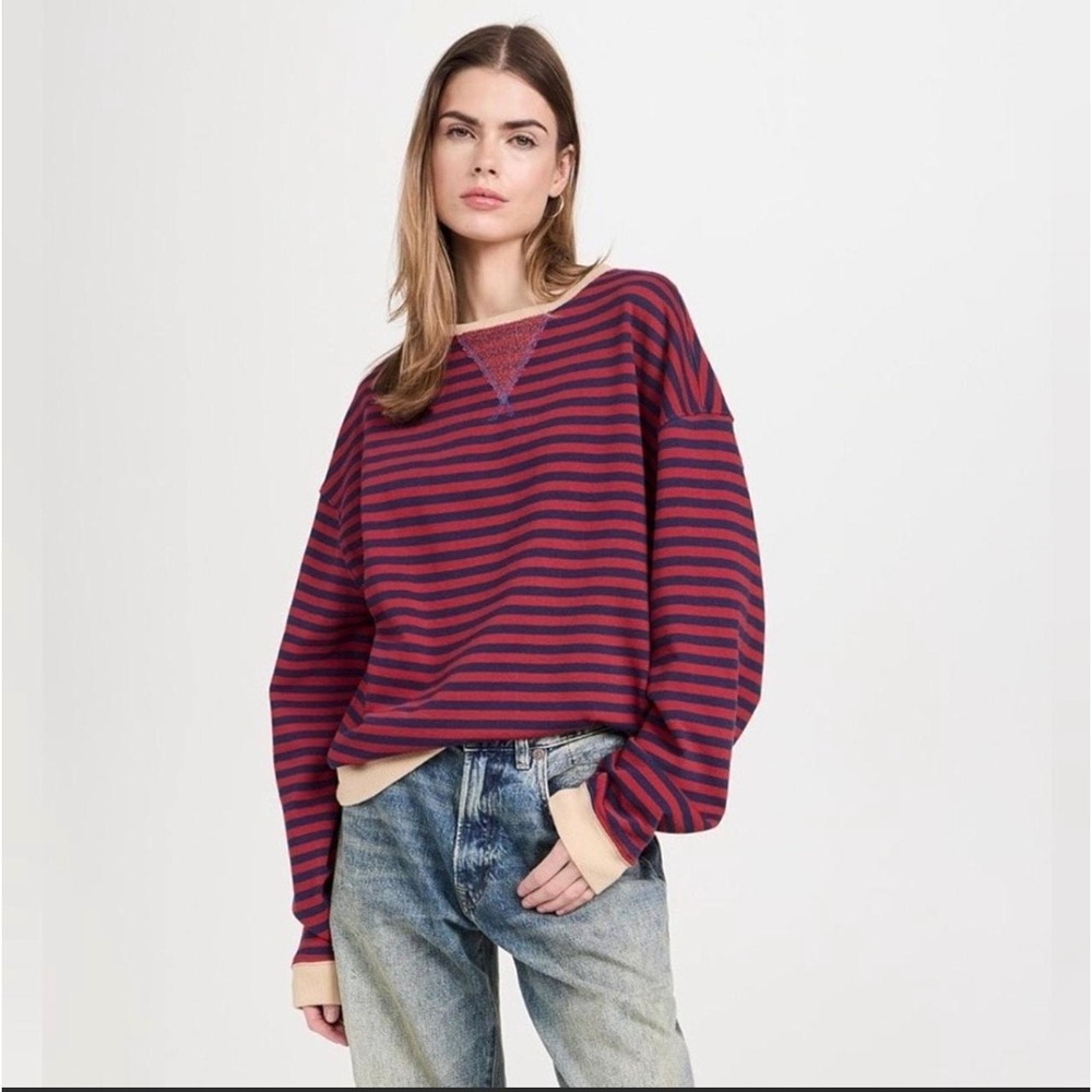 NWOT We The Free Nautical Combo Oversized Sweatshirt in Red Rouge Women's Size S